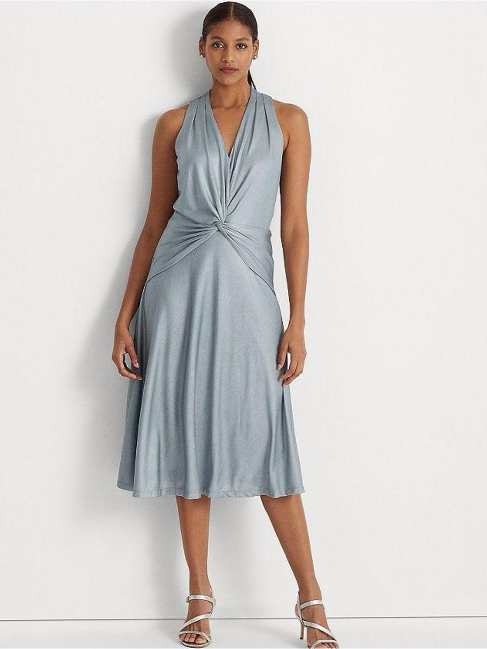Lauren Ralph Lauren Metallic Twist Front Midi Dress Blue Size 4
